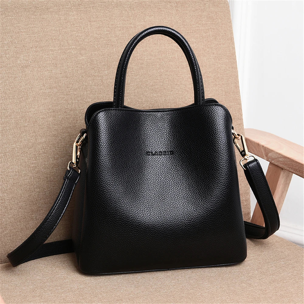 New 3 Main Pocket Leather Luxury Handbags Women Bags Designer Female Croosbody Bags For Women Small Casual Tote Bag Sac A Main