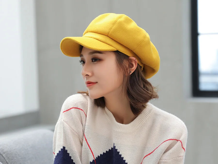 Autumn Winter Hats for Women Solid Plain Octagonal Newsboy Cap Men Ladies Casual Wool Winter Beret Women Painter