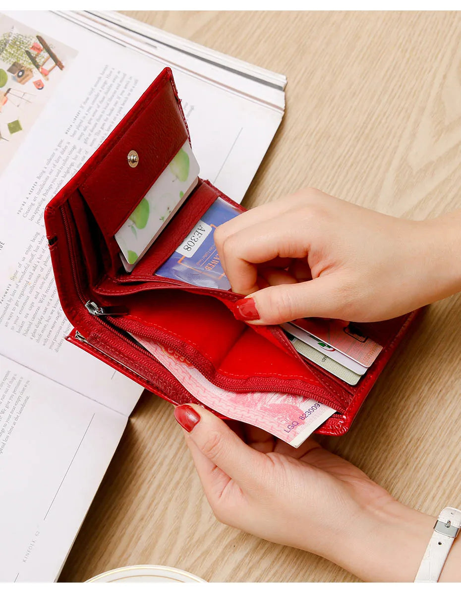 Free Gift Small Cute Wallet For Women Fashion Mini Purse Female Patent Leather Ladies Designer Brand Short Red Woman Card Holder