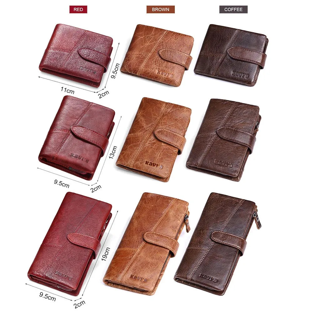 KAVIS Free Engravin Genuine Leather Wallet Men Coin Purse Long Male Clutch Walet Portomonee Man Women Handy Card Holder for Name