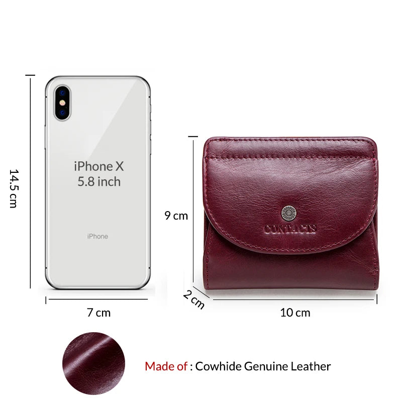 CONTACT'S Genuine Leather Short Wallets for Women Fashion Card Holder Money Clip Coin Purse Female Mini Wallet Women's Bag Purse