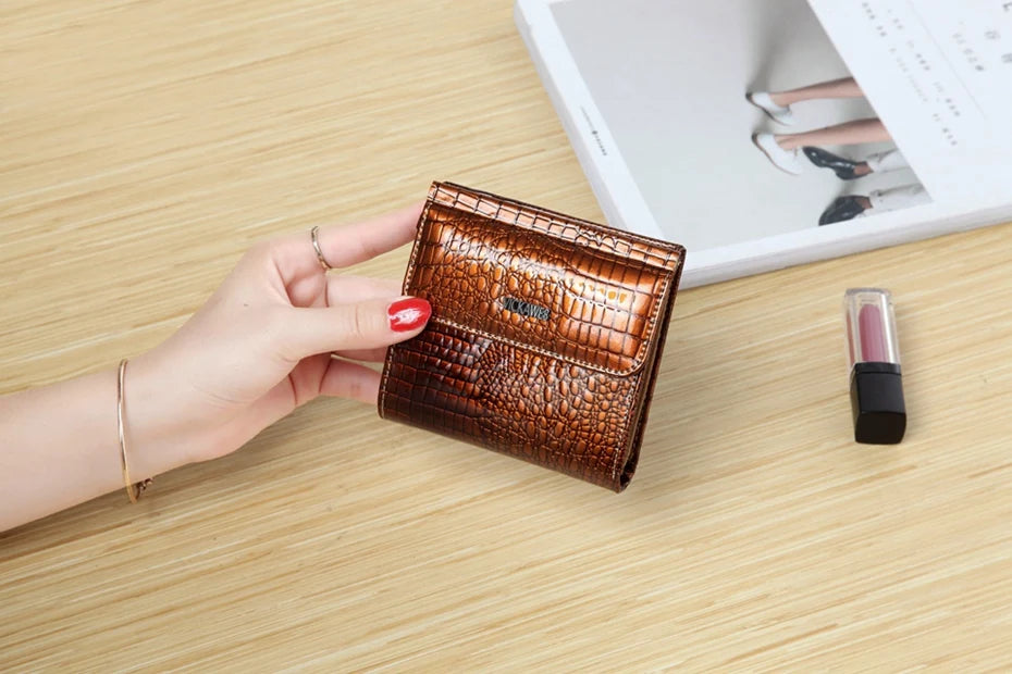 VICKAWEB Mini Wallet Women Genuine Leather Wallets Fashion Alligator Hasp Short Wallet Female Small Woman Wallets And Purses 209