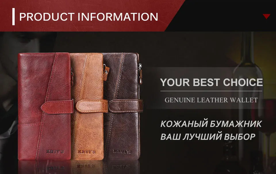 KAVIS Free Engravin Genuine Leather Wallet Men Coin Purse Long Male Clutch Walet Portomonee Man Women Handy Card Holder for Name