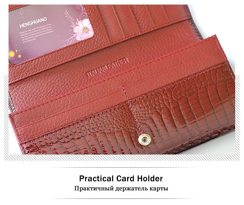 Designer Genuine Leather Women Wallet Female Long Clutch Money Bag  Luxury Brand Alligator Leather Ladies Coin Purse Wife's Gift