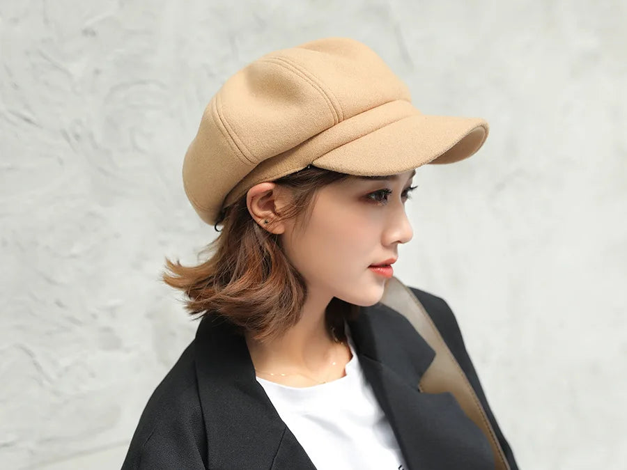 Autumn Winter Hats for Women Solid Plain Octagonal Newsboy Cap Men Ladies Casual Wool Winter Beret Women Painter