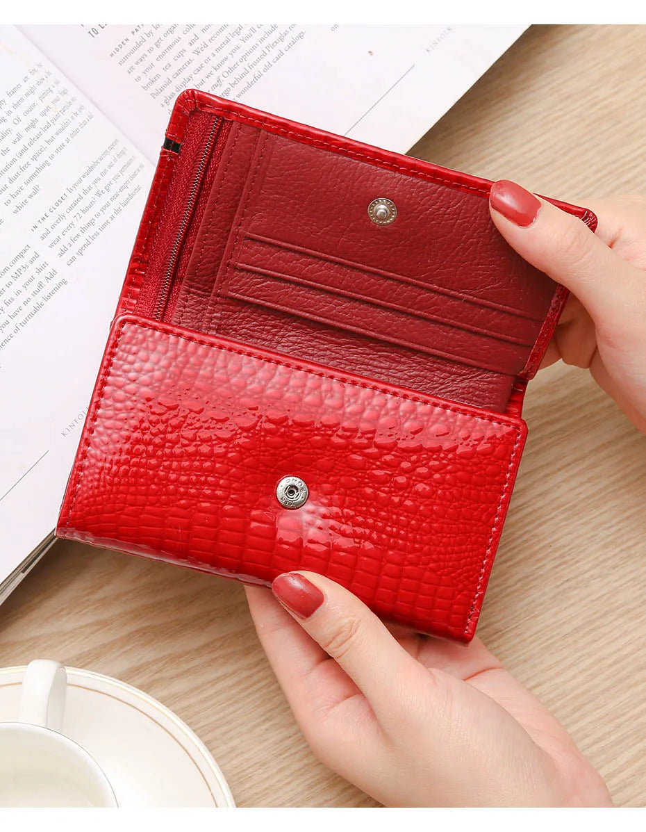 Free Gift Small Cute Wallet For Women Fashion Mini Purse Female Patent Leather Ladies Designer Brand Short Red Woman Card Holder