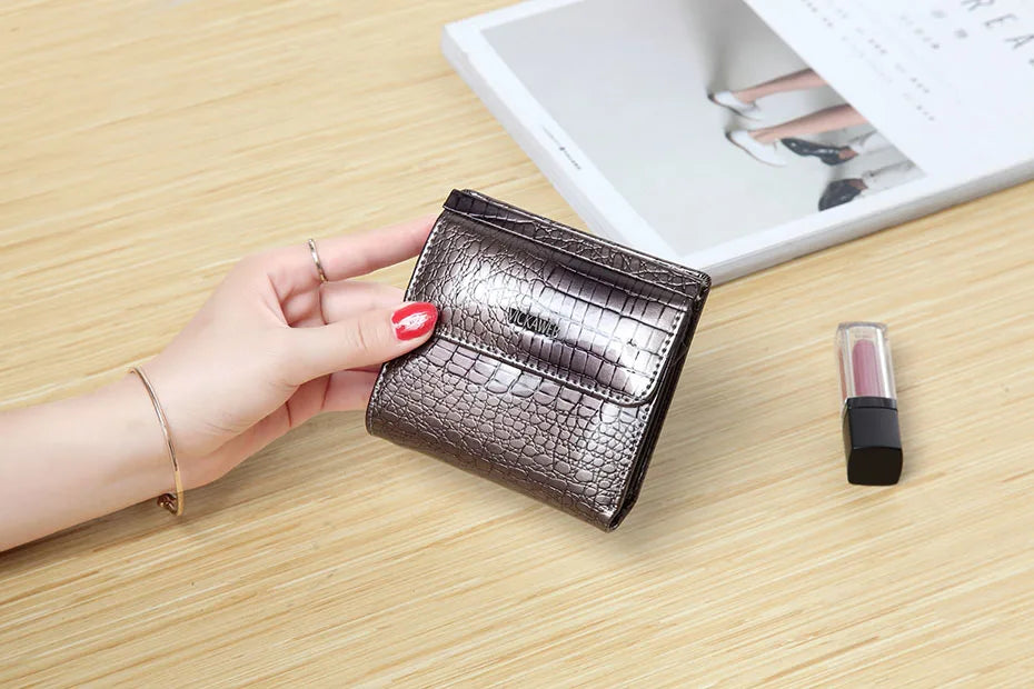 VICKAWEB Mini Wallet Women Genuine Leather Wallets Fashion Alligator Hasp Short Wallet Female Small Woman Wallets And Purses 209