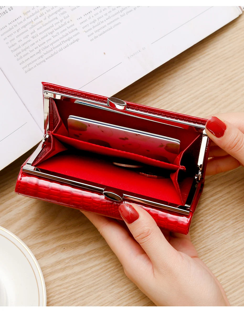 Free Gift Small Cute Wallet For Women Fashion Mini Purse Female Patent Leather Ladies Designer Brand Short Red Woman Card Holder