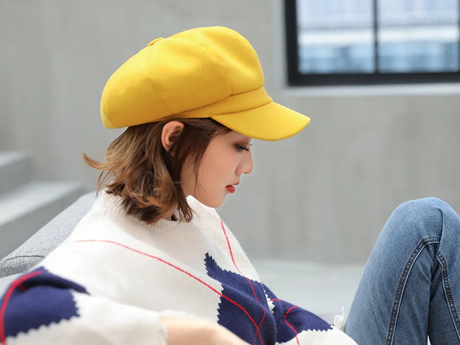 Autumn Winter Hats for Women Solid Plain Octagonal Newsboy Cap Men Ladies Casual Wool Winter Beret Women Painter