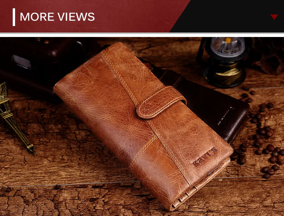 KAVIS Free Engravin Genuine Leather Wallet Men Coin Purse Long Male Clutch Walet Portomonee Man Women Handy Card Holder for Name