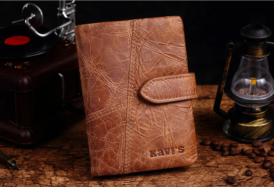 KAVIS Free Engravin Genuine Leather Wallet Men Coin Purse Long Male Clutch Walet Portomonee Man Women Handy Card Holder for Name