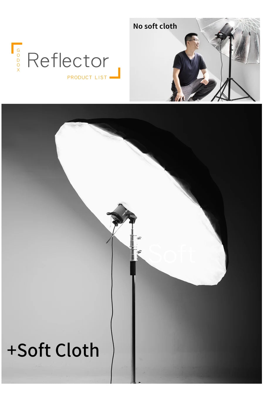 Studio Photogrphy 70"  178cm / 75"  190cm White Black Reflective Lighting Light Umbrella Diffuser Cover (Diffuser Cover Only)