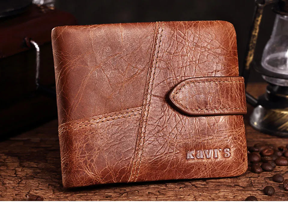 KAVIS Free Engravin Genuine Leather Wallet Men Coin Purse Long Male Clutch Walet Portomonee Man Women Handy Card Holder for Name