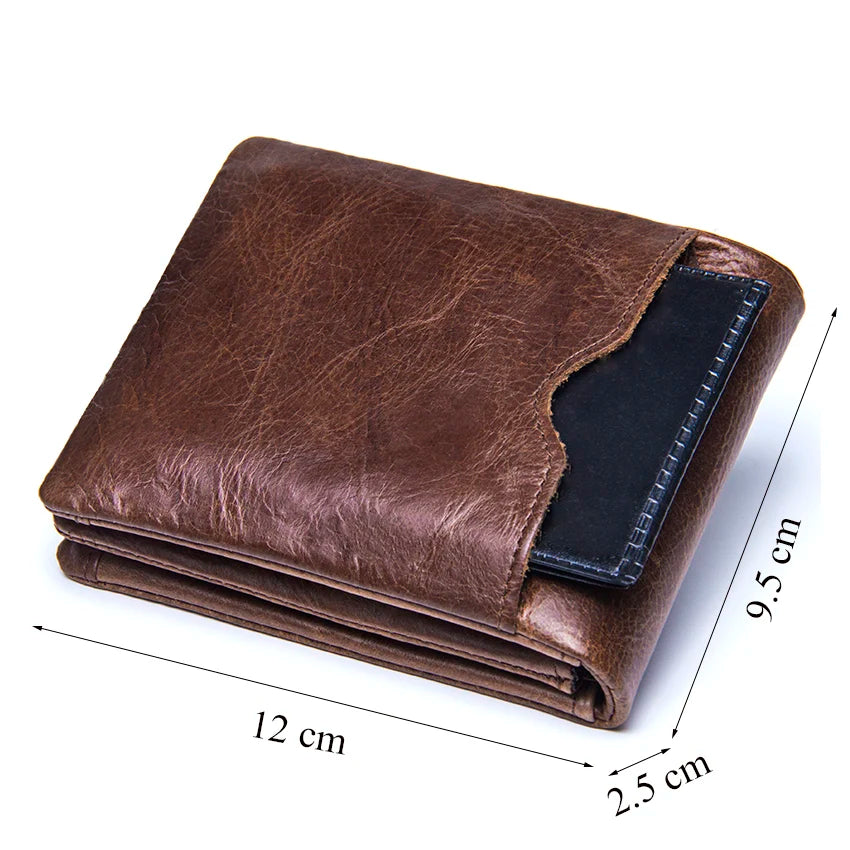 CONTACT'S Genuine Crazy Horse Leather Men Wallets Vintage Trifold Wallet Zip Coin Pocket Purse Cowhide Leather Wallet For Mens