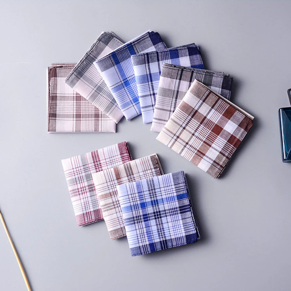 5Pcs Square Plaid Stripe Handkerchiefs Hanky Pocket Cotton Towel 38*38cm Random Men Casual Handkerchiefs Business Cotton Scarf