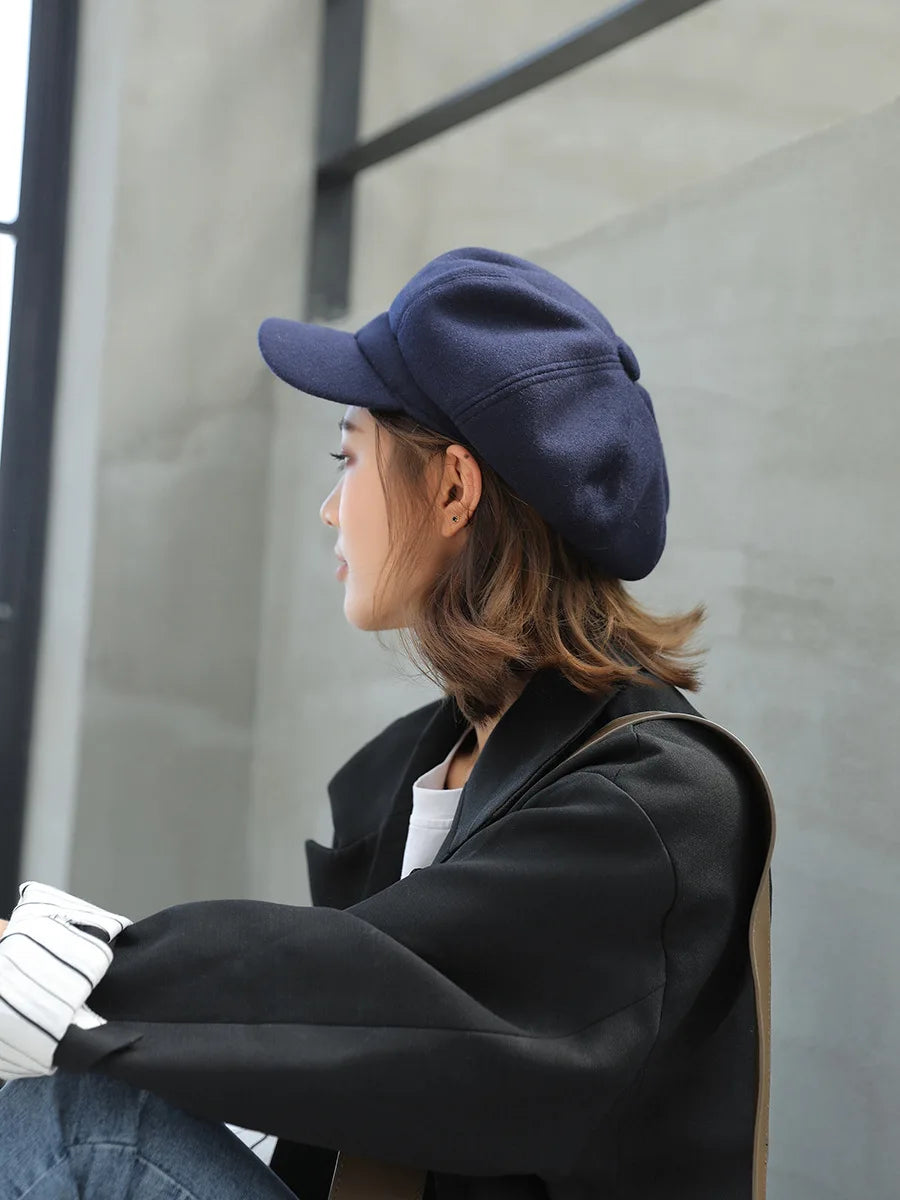 Autumn Winter Hats for Women Solid Plain Octagonal Newsboy Cap Men Ladies Casual Wool Winter Beret Women Painter