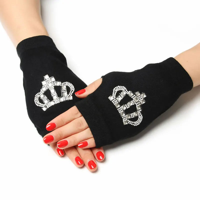 Jolis gants tricotés sans doigts à motifs d'animaux de dessin animé, diamants, paillettes, cool pour les gants de personnalité créatifs d'hiver pour femmes