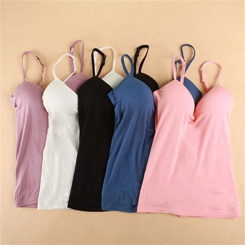 GAOKE Women Solid Padded Bra Spaghetti Camisole Top Vest Female Camisole With Built In Bra 6 Colors