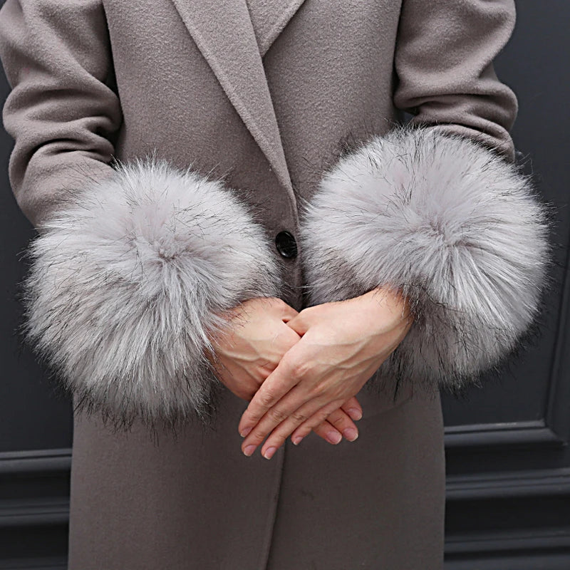 One Pair Women's Winter Arm Warmer Winter Faux Fur Plush Windproof Cuff Sleeve Elastic Wristband Arms Gloves Female Accessories