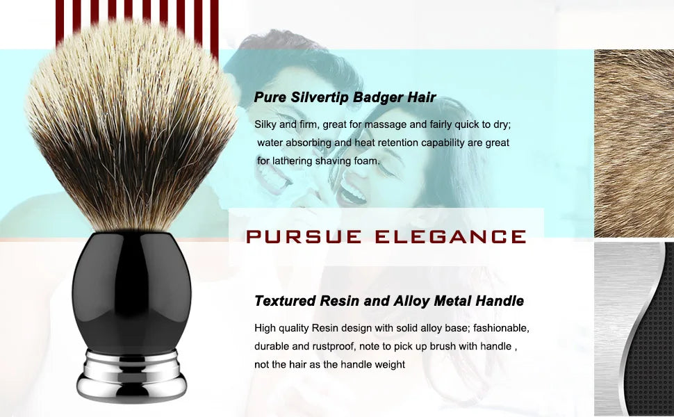 Luxury 100% Silvertip Pure Badger Hair Shaving Brush 22mm, Black Resin & Alloy Design Handle for Men Wet Shaving Handmade Gift