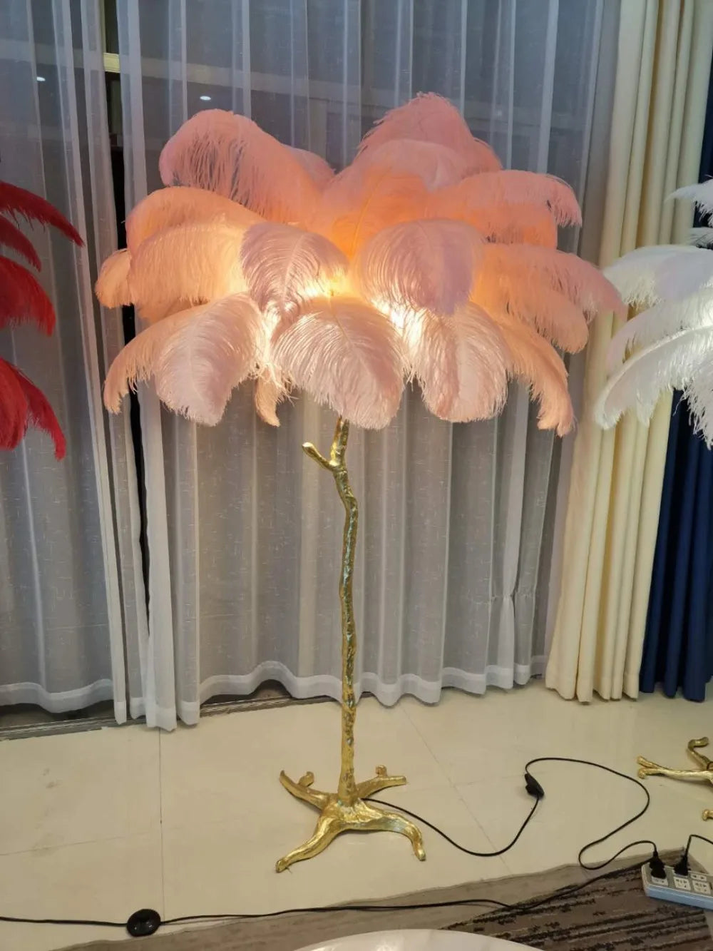 INS Luxury Tree Branch Ostrich Feather Floor Lamp High-grade Stand Light Floor Lamps for living room Drop shipping