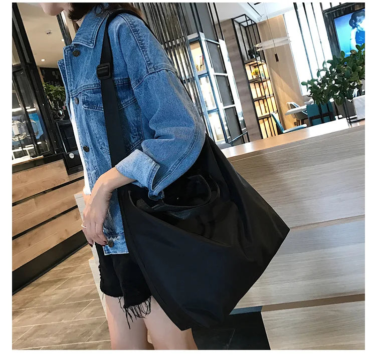 Women Nylon Shoulder Bag Large Capacity Waterproof Cloth Handbag Tote Solid Crossbody Bags Big Travel Bag Purse For Ladies