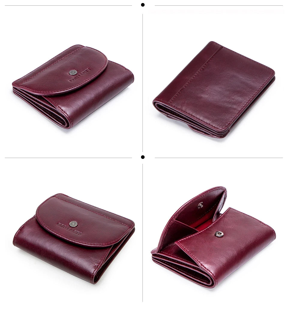 CONTACT'S Genuine Leather Short Wallets for Women Fashion Card Holder Money Clip Coin Purse Female Mini Wallet Women's Bag Purse