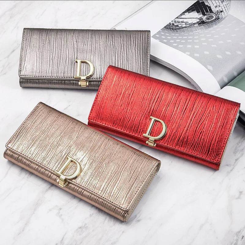 2024 New Design Women Wallets Fashion Long Phone Purse Luxury Genuine Leather Ladies Card Holder Stripe Wallet Cartera de mujer