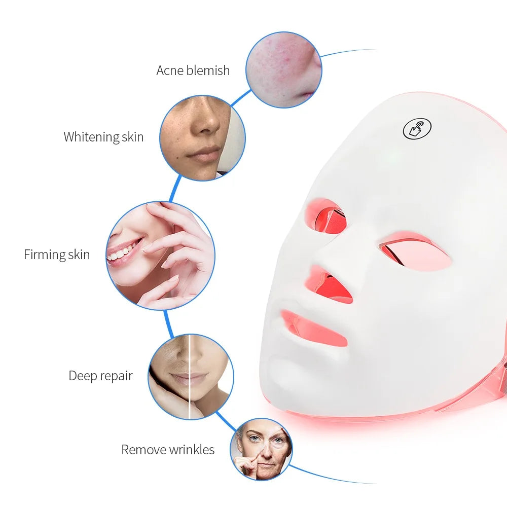 Rechargeable Facial LED Mask 7 Colors LED Photon Therapy Beauty Mask Skin Rejuvenation Home Face Lifting Whitening Beauty Device