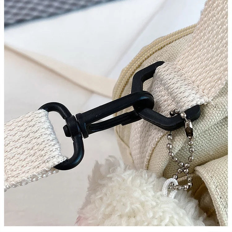 Ladies Fashion Canvas Small Square Bag Korean Version Multifunctional Cute Dog One-shoulder Diagonal Mobile Phone Package