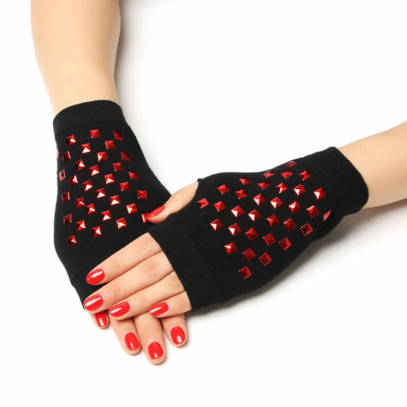 Jolis gants tricotés sans doigts à motifs d'animaux de dessin animé, diamants, paillettes, cool pour les gants de personnalité créatifs d'hiver pour femmes