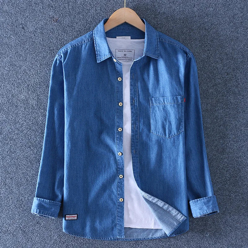 Chemise en jean en coton printemps-automne pour hommes, tendance, décontractée, belle, manches longues, jeans bleus, coupe slim, style coréen