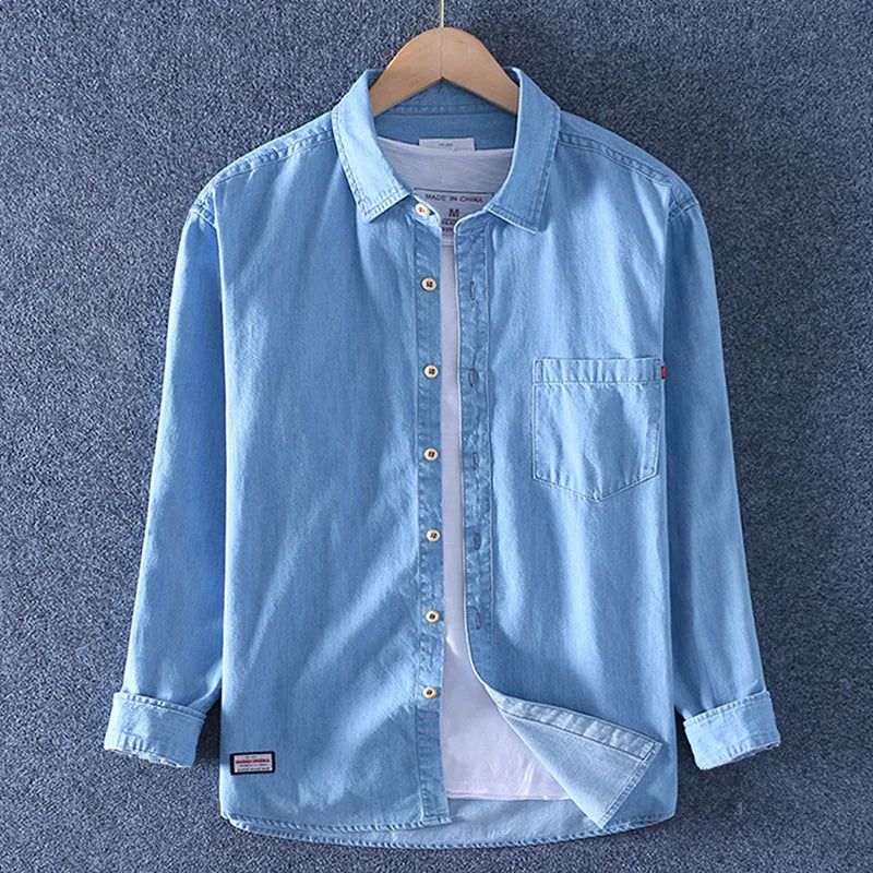 Chemise en jean en coton printemps-automne pour hommes, tendance, décontractée, belle, manches longues, jeans bleus, coupe slim, style coréen