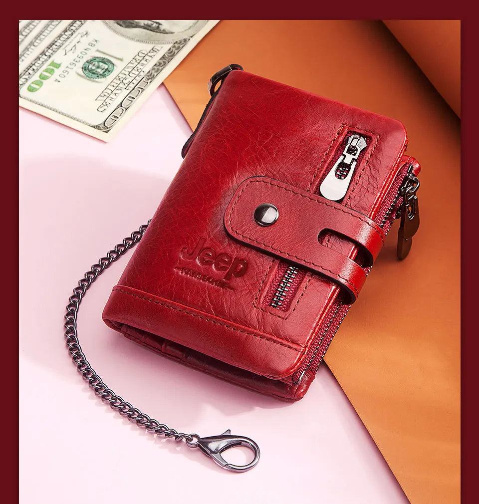 Hot Genuine Leather Men Wallet Coffee Coin Purse Mini Card Holder Chain PORTFOLIO Portomonee Male Walet Support Dropshiping