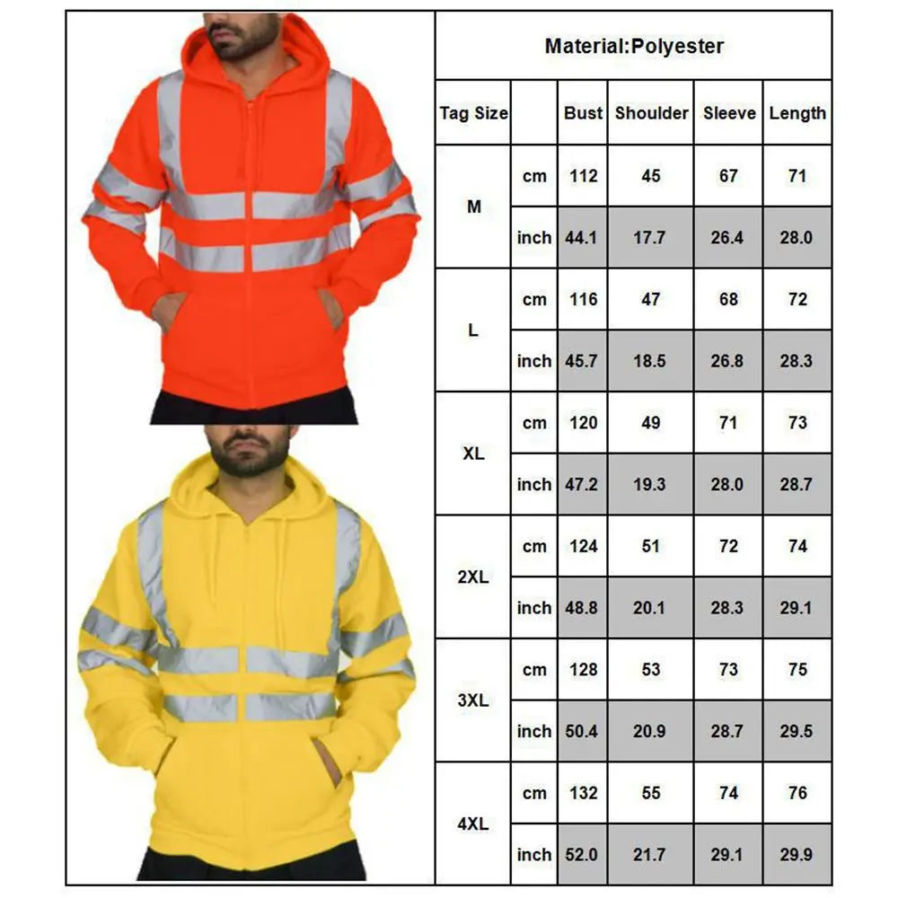 Coat Fleece Sweatshirt M-4XL Night Work Pullover Hoodie High Visibility Jacket Reflective Hi Viz Vis