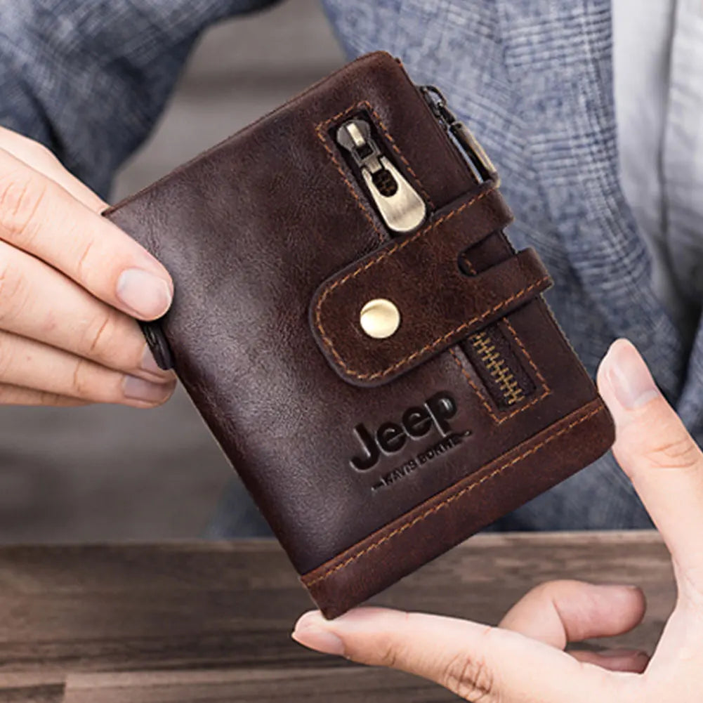 Hot Genuine Leather Men Wallet Coffee Coin Purse Mini Card Holder Chain PORTFOLIO Portomonee Male Walet Support Dropshiping