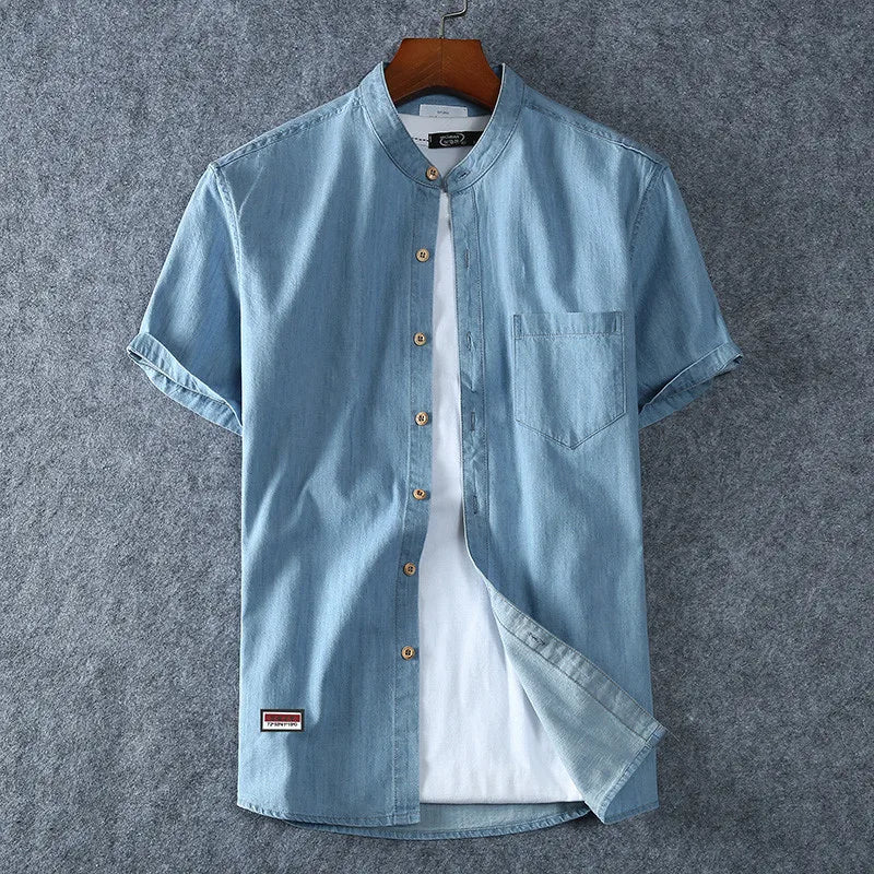 Plus Size L-5XL 6XL 7XL 8XL Cotton Thin Jean Shirts Men's Short Sleeves 2021 Summer High Quality Fashion Casual Denim Shirts