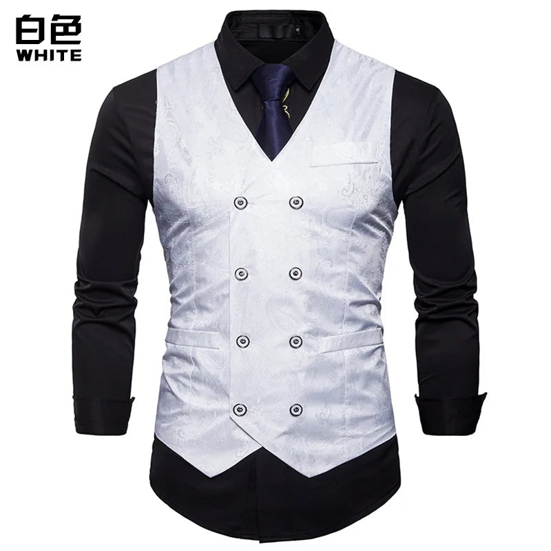 Men's Red Paisley Double Breasted Dress Vest 2024 Brand New Slim Fit Formal Business Sleeveless Waistcoat Men Chaleco Hombre 2XL