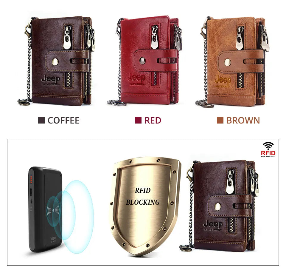 Hot Genuine Leather Men Wallet Coffee Coin Purse Mini Card Holder Chain PORTFOLIO Portomonee Male Walet Support Dropshiping