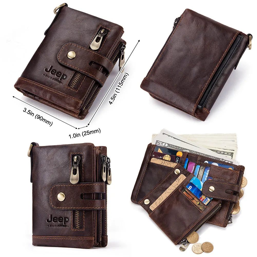 Hot Genuine Leather Men Wallet Coffee Coin Purse Mini Card Holder Chain PORTFOLIO Portomonee Male Walet Support Dropshiping