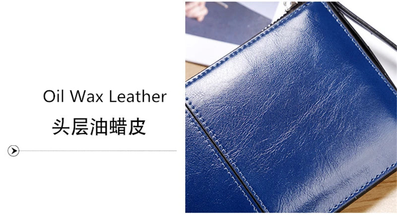 Women's Vintage Oil Wax Leather Zipper Clutch Wallet Female Large Capacity Coin Purse Ladies Wristband Simple Card Holder Wallet