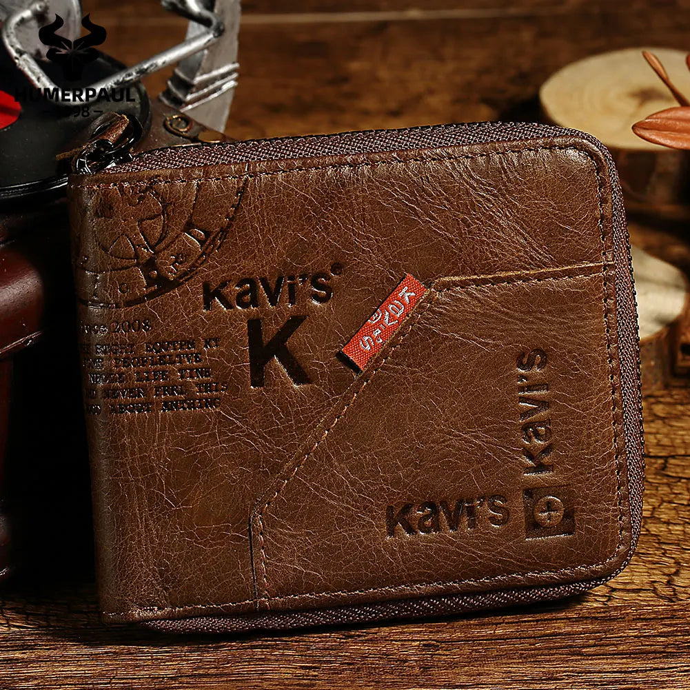 Vintage Short Men Wallets Genuine Leather Small Zipper Clutch Money Bag Solid Top Quality Coin Purse Male Porte Feuille Hommes