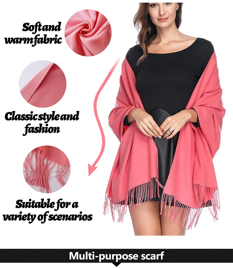 Desgine Brand Solid Women Cashmere Scarf Autumn Winter Warm Shawls Wraps 2024Men's Pashmina Tassels Scarves Female Foulard Mujer