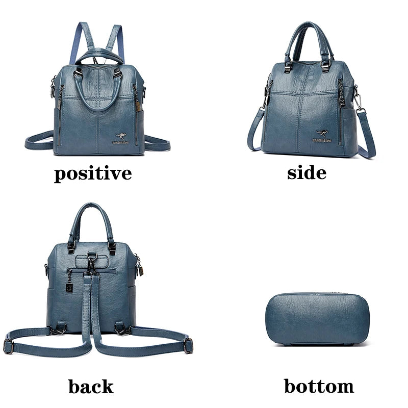 2023 New High Quality Leather Backpack Women Shoulder Bags Multifunction Travel Backpack School Bags for Girls Bagpack Mochila