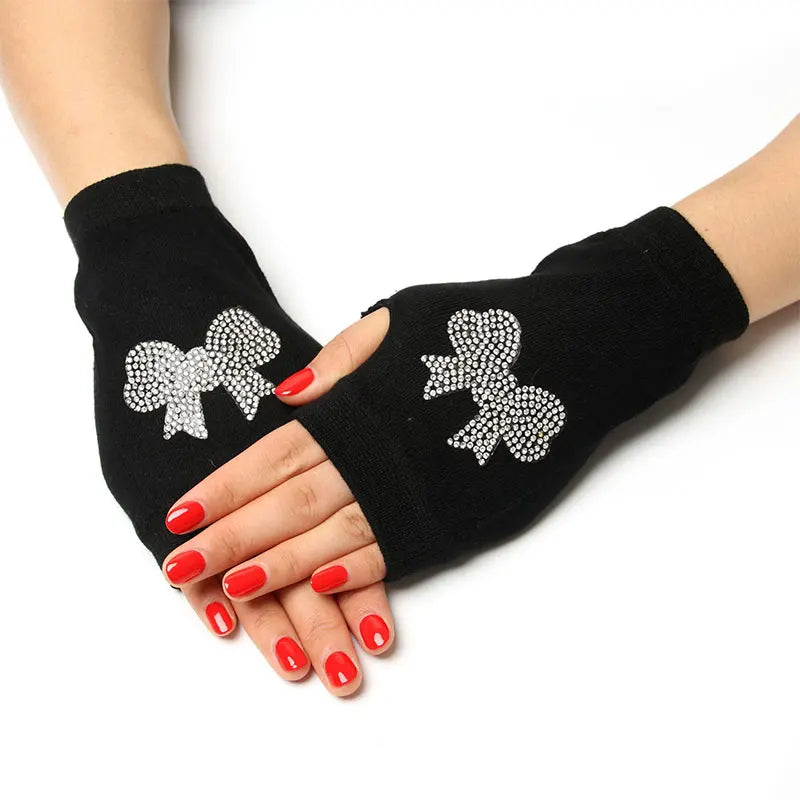 Jolis gants tricotés sans doigts à motifs d'animaux de dessin animé, diamants, paillettes, cool pour les gants de personnalité créatifs d'hiver pour femmes