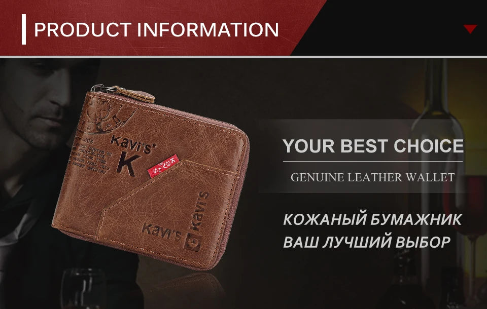 Vintage Short Men Wallets Genuine Leather Small Zipper Clutch Money Bag Solid Top Quality Coin Purse Male Porte Feuille Hommes