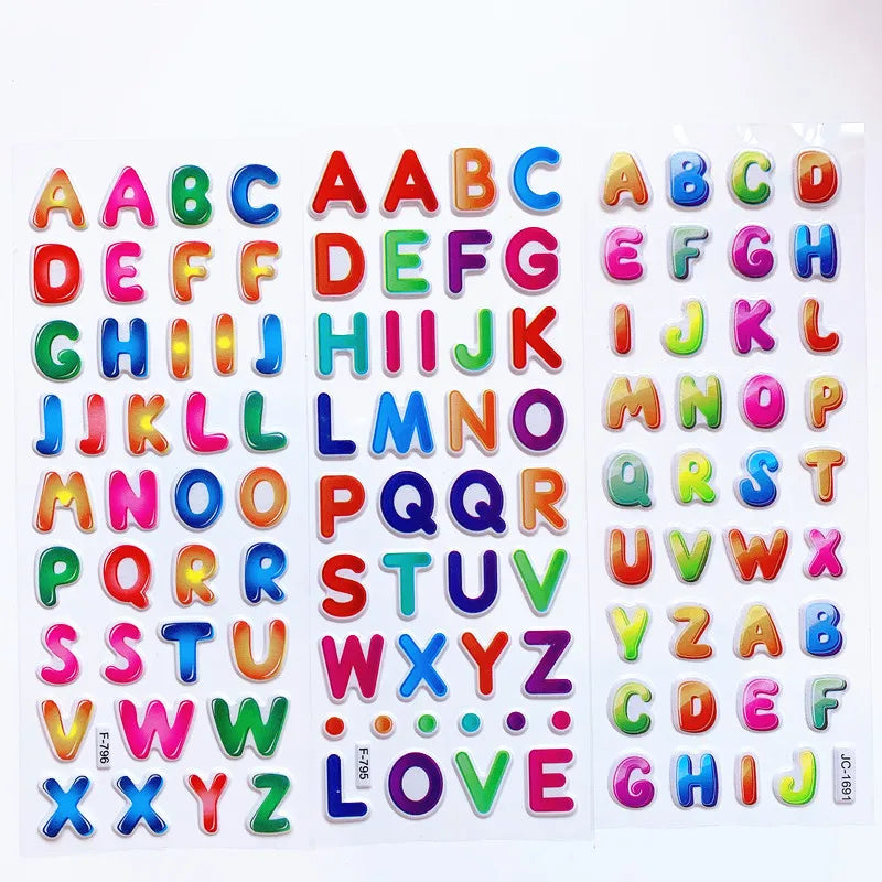 6 Sheets Kids Stickers 3D Puffy Bulk Cartoon English Alphabet Letters Number Stickers Educational Toys for Girl Boy GYH