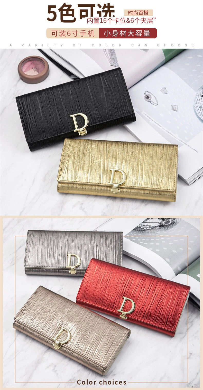 2024 New Design Women Wallets Fashion Long Phone Purse Luxury Genuine Leather Ladies Card Holder Stripe Wallet Cartera de mujer