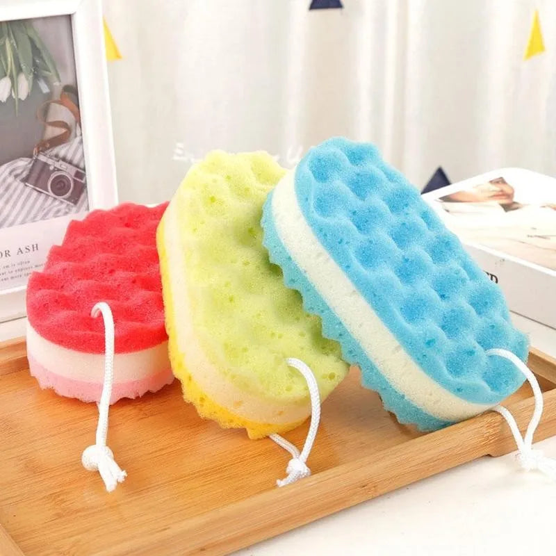 Éponge de bain ondulée à trois couches, brosse pour le corps, nettoyage de la peau, massage, nettoyage, douche, enfants, adultes, porte-serviette en mousse