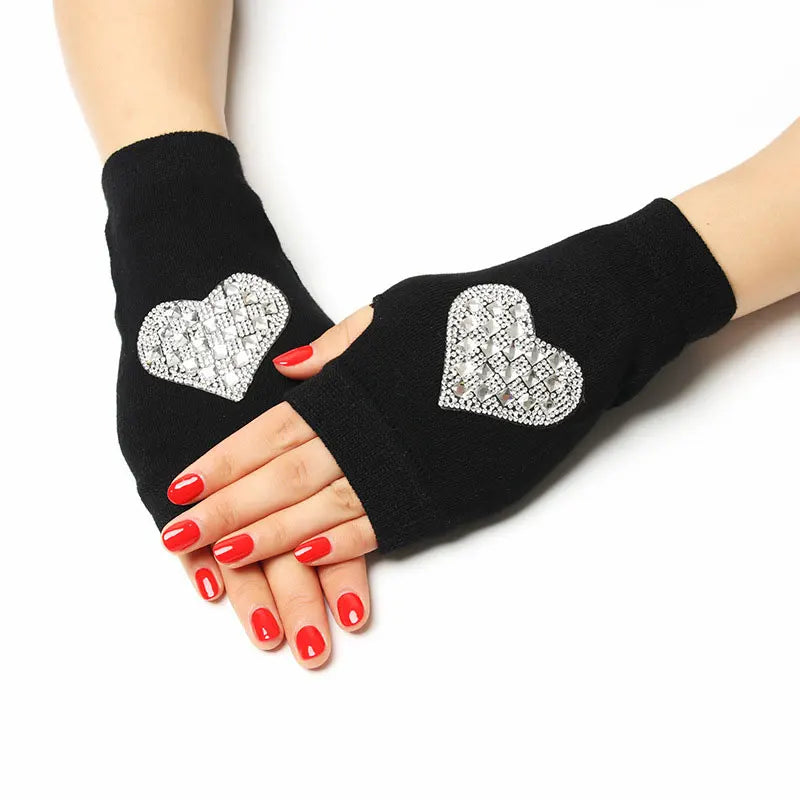 Jolis gants tricotés sans doigts à motifs d'animaux de dessin animé, diamants, paillettes, cool pour les gants de personnalité créatifs d'hiver pour femmes